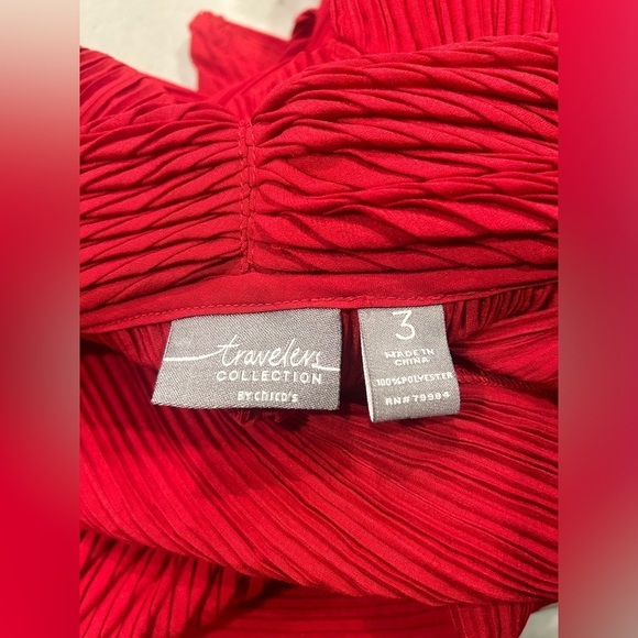 Chico’s Travelers Cardigan 3 Red Long Sleeve Fold Over Crinkle - Picture 3 of 8